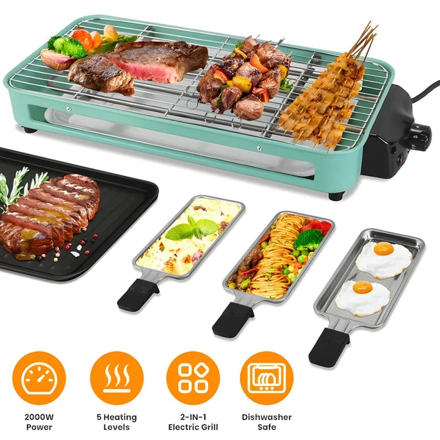 2-in-1 Electric Indoor Grill with Grill Plate