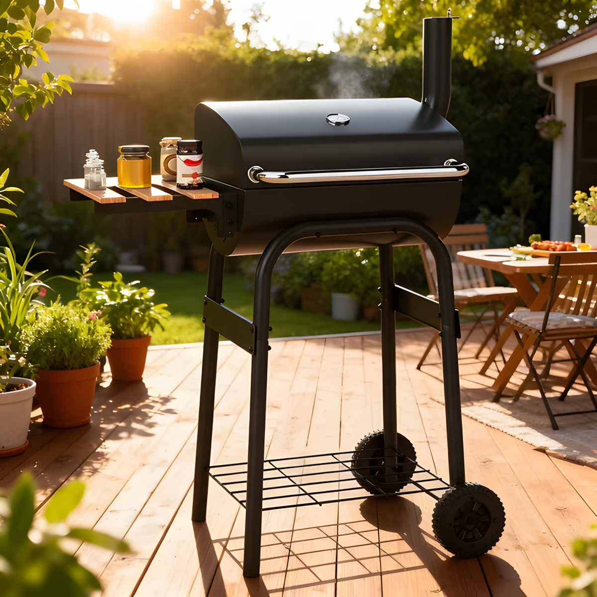 24-Inch Portable Charcoal Grill with Side Table