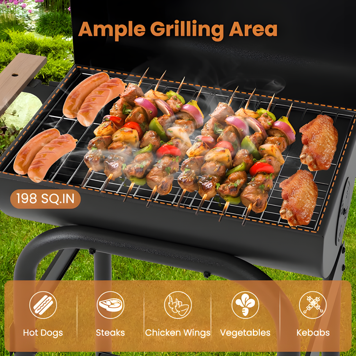 24-Inch Portable Charcoal Grill with Side Table