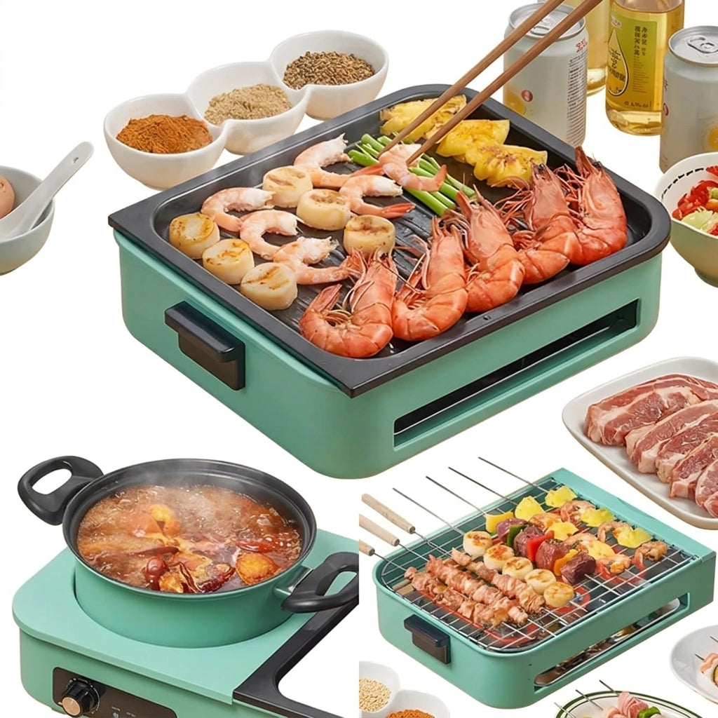 3-in-1 Electric Grill with Hot Pot & Frying Pan