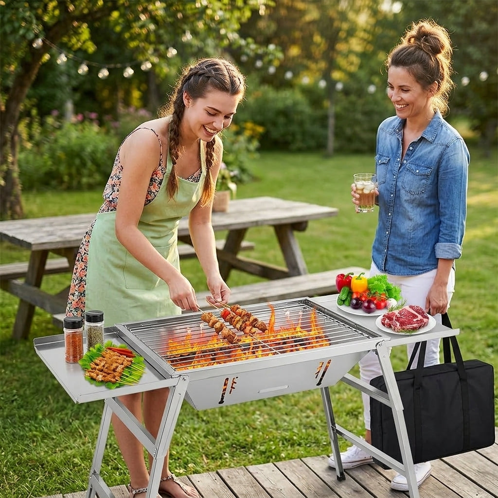 3-in-1 Foldable Charcoal Grill with Adjustable Fire Grate