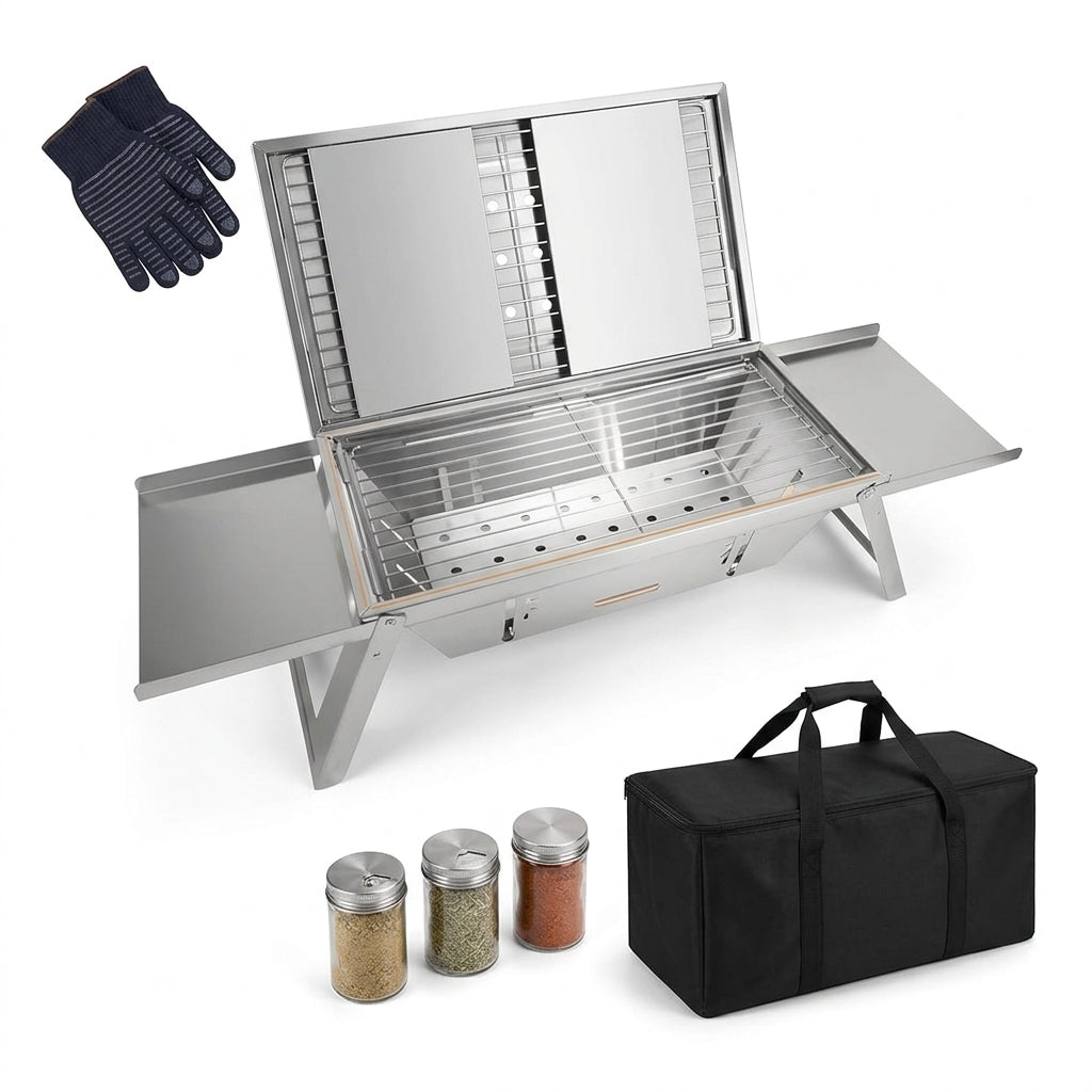 3-in-1 Foldable Charcoal Grill with Adjustable Fire Grate