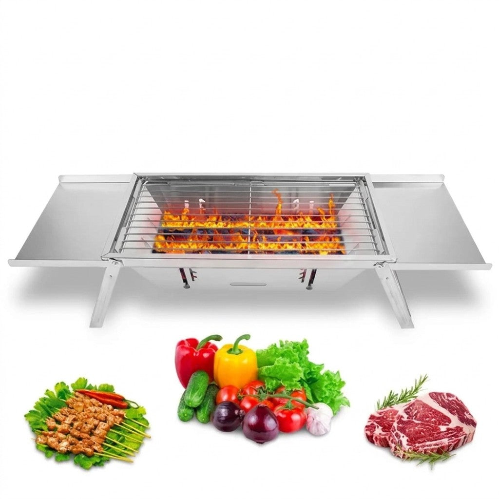 3-in-1 Foldable Charcoal Grill with Adjustable Fire Grate