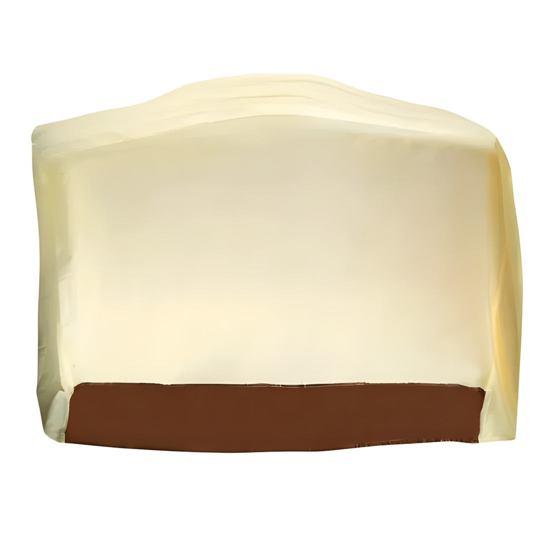 A protective cover for a patio umbrella, featuring a cream-colored upper section and a brown bottom band, shown against a plain white background.