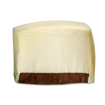A protective cover for a patio umbrella, featuring a cream-colored upper section and a brown bottom band, shown against a plain white background.