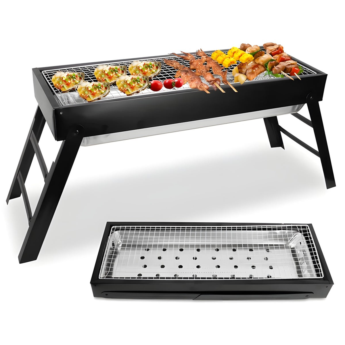 Foldable Portable Charcoal BBQ Grill with Charcoal Tray