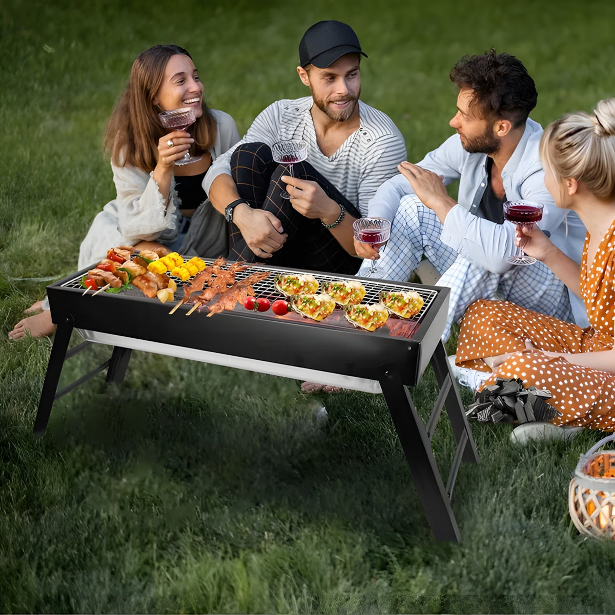 Foldable Portable Charcoal BBQ Grill with Charcoal Tray