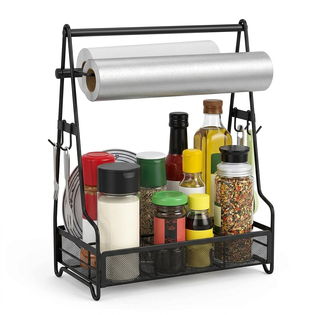 Grill Utensil Caddy with Storage Compartments & Hooks