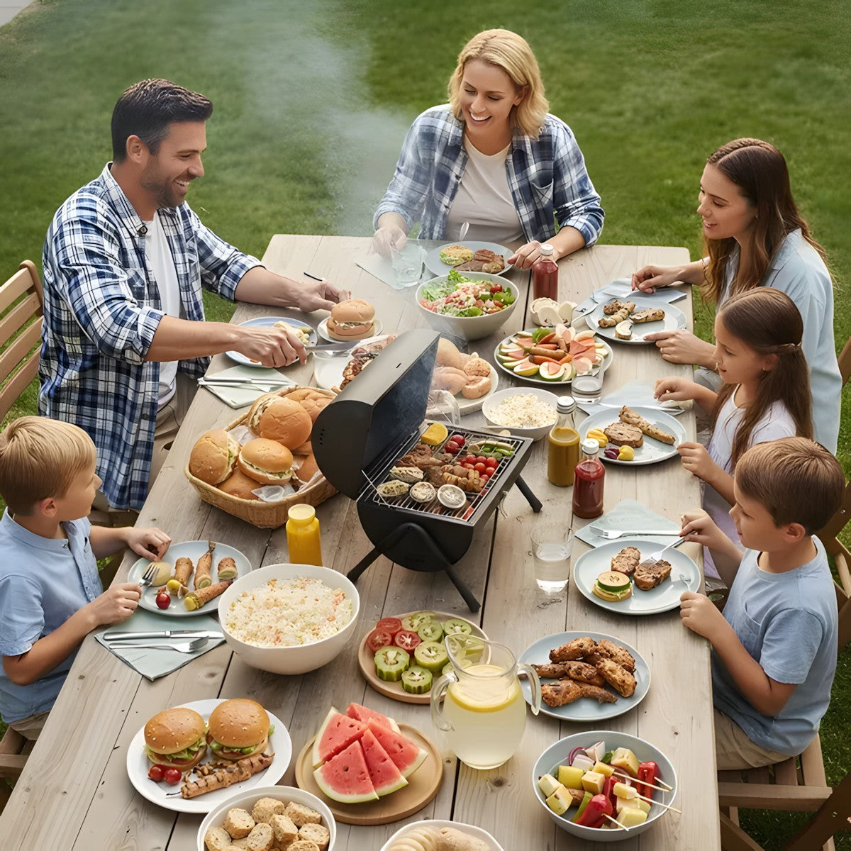 Portable Charcoal Grill with Double-Sided Cooking Design