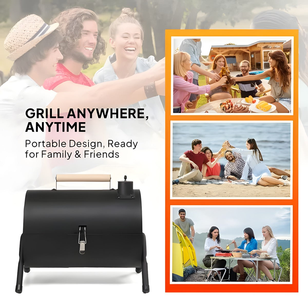 Portable Charcoal Grill with Double-Sided Cooking Design