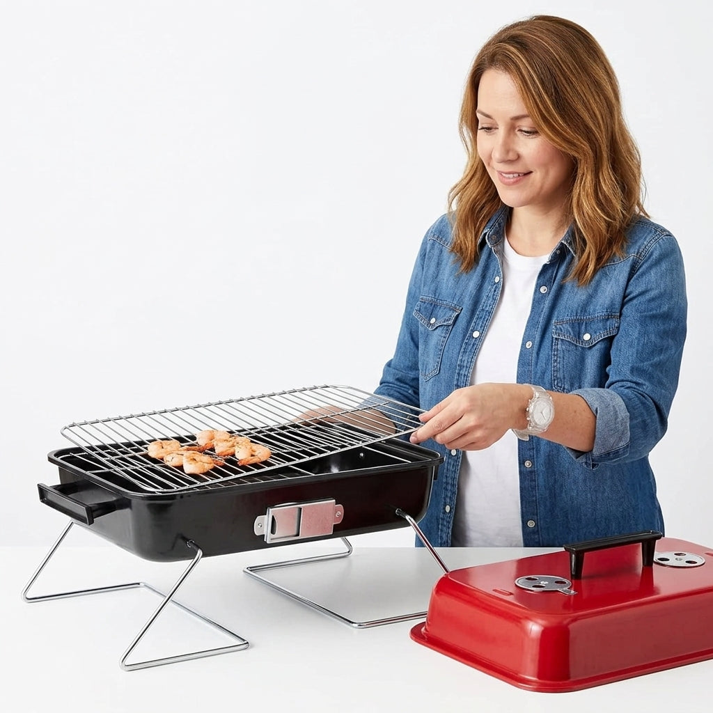 Portable Foldable Charcoal Grill with Lid