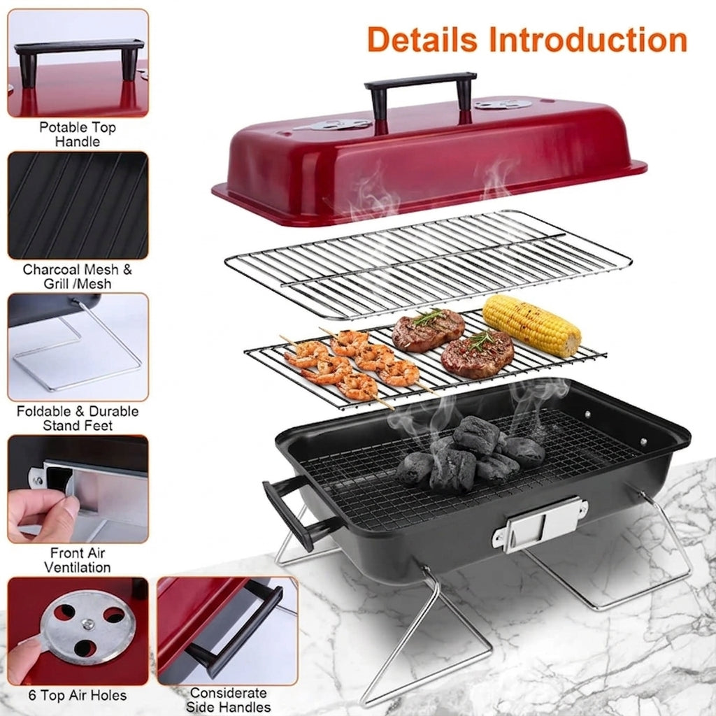 Portable Foldable Charcoal Grill with Lid